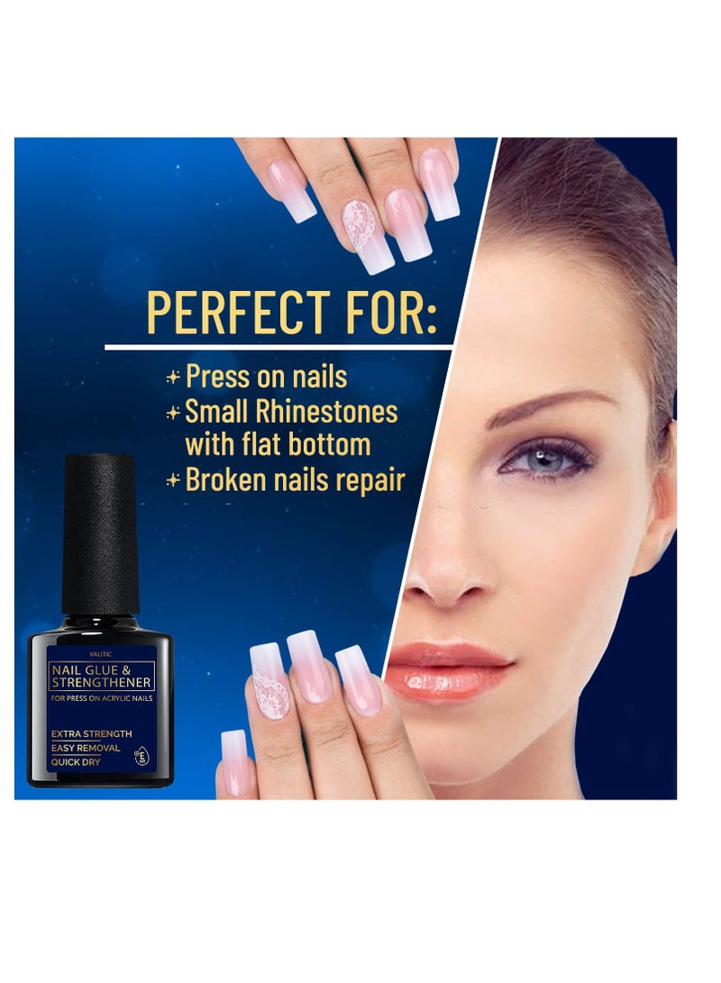 Valitic Strong Nail Glue and Strengthener - Quick Dry Brush On Gel for Long Lasting Nails - Adhesive Bond for False Nails - Strengthener for Nail Tips - 1 PACK