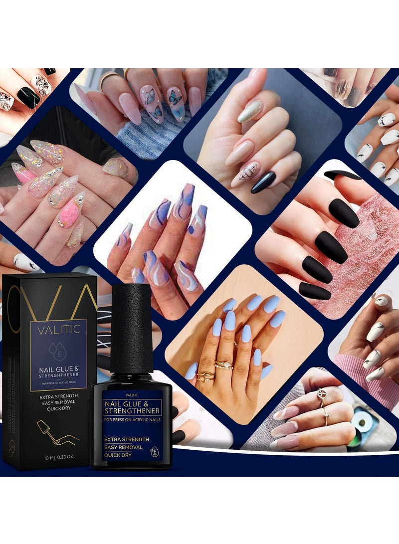 Valitic Strong Nail Glue and Strengthener - Quick Dry Brush On Gel for Long Lasting Nails - Adhesive Bond for False Nails - Strengthener for Nail Tips - 1 PACK