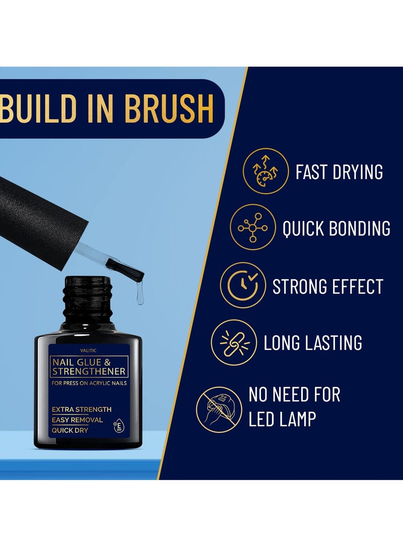 Valitic Strong Nail Glue and Strengthener - Quick Dry Brush On Gel for Long Lasting Nails - Adhesive Bond for False Nails - Strengthener for Nail Tips - 1 PACK