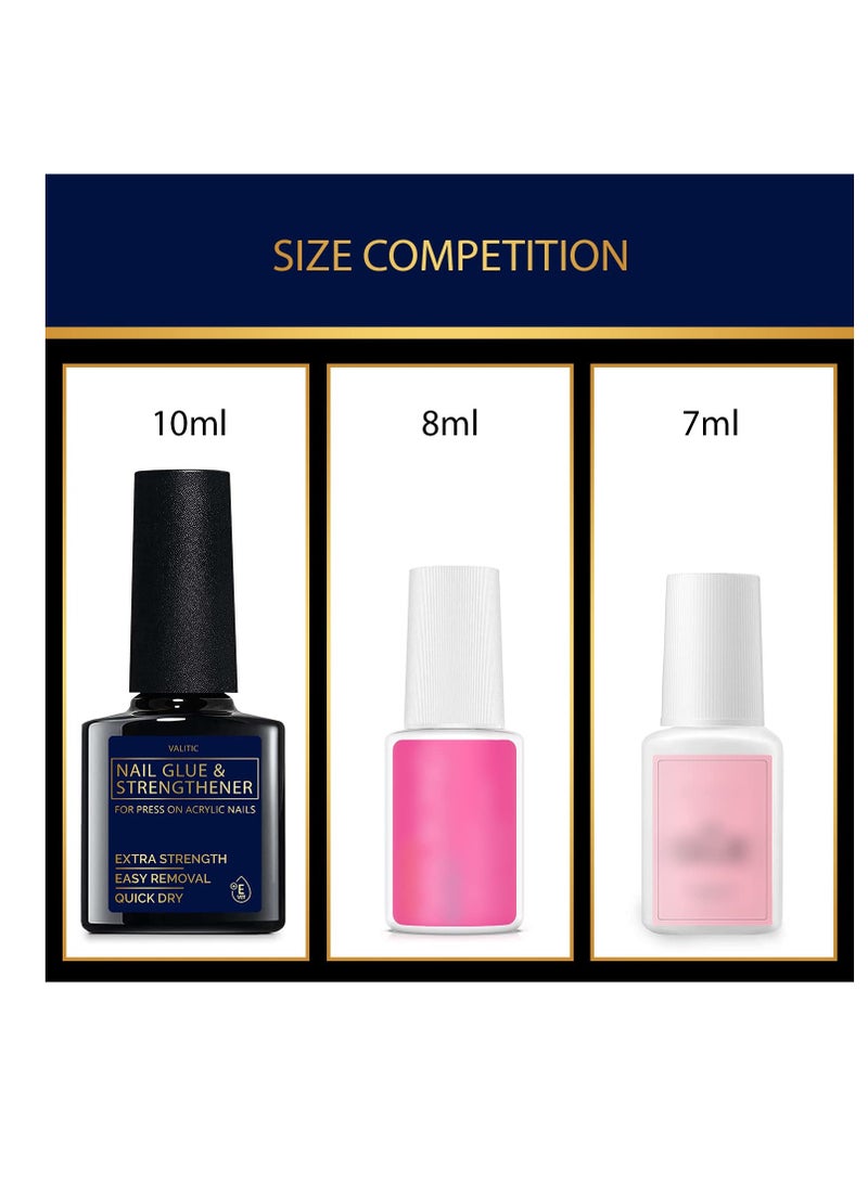 Valitic Strong Nail Glue and Strengthener - Quick Dry Brush On Gel for Long Lasting Nails - Adhesive Bond for False Nails - Strengthener for Nail Tips - 1 PACK