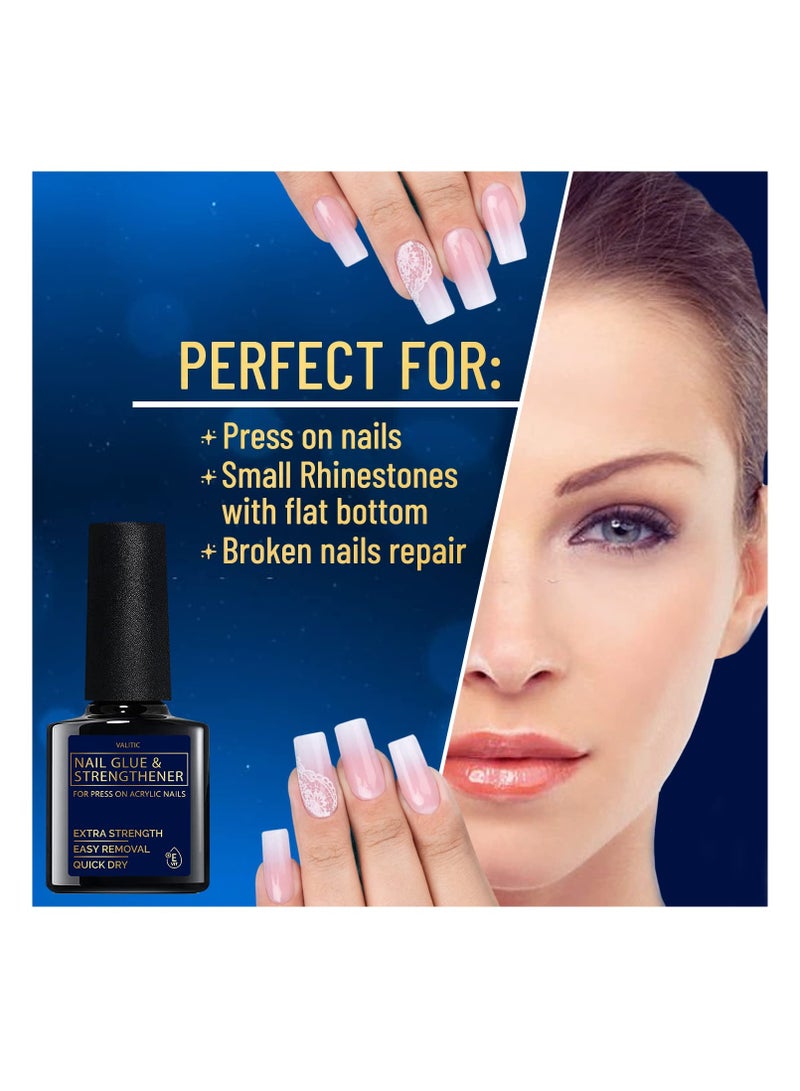 Valitic Strong Nail Glue and Strengthener for Acrylic and Press On Nails - Quick Dry Brush On Gel for Long Lasting Effect - Adhesive Nail Bond for False Nails with Tips Strengthener - 3 PACK