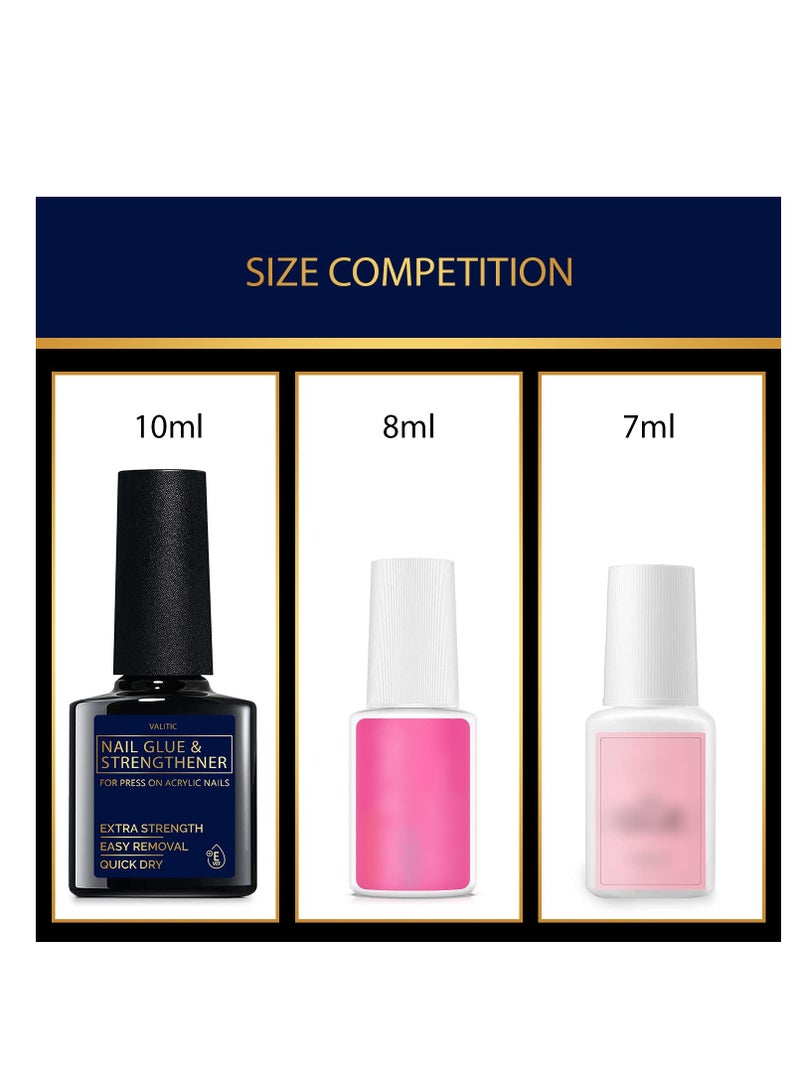 Valitic Strong Nail Glue and Strengthener for Acrylic and Press On Nails - Quick Dry Brush On Gel for Long Lasting Effect - Adhesive Nail Bond for False Nails with Tips Strengthener - 3 PACK
