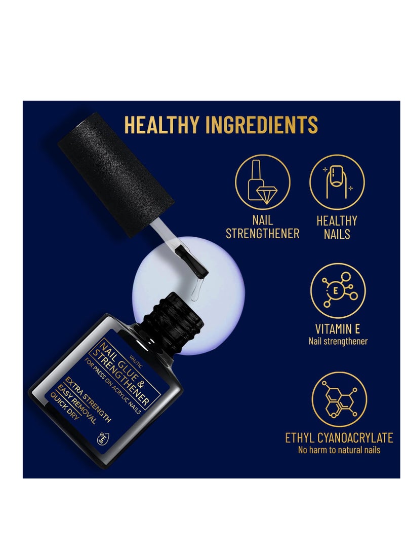 Valitic Strong Nail Glue and Strengthener for Acrylic and Press On Nails - Quick Dry Brush On Gel for Long Lasting Effect - Adhesive Nail Bond for False Nails with Tips Strengthener - 3 PACK