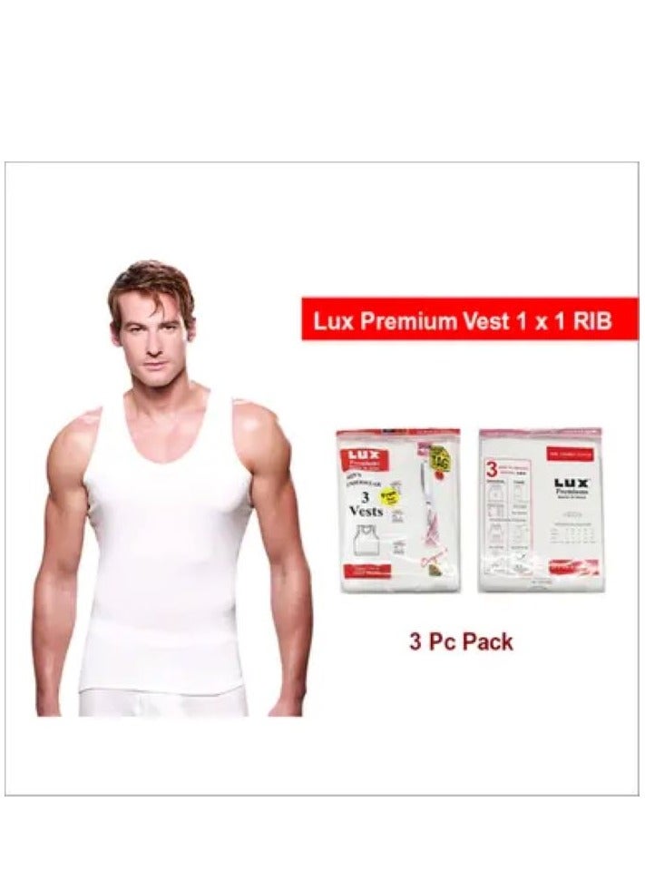 Premium Vest – [Pack of 3] White, Pure Cotton Vest with 3X1 Rib, Comfortable Fit, Sleeveless Men’s Undershirt with 3X1 Rib