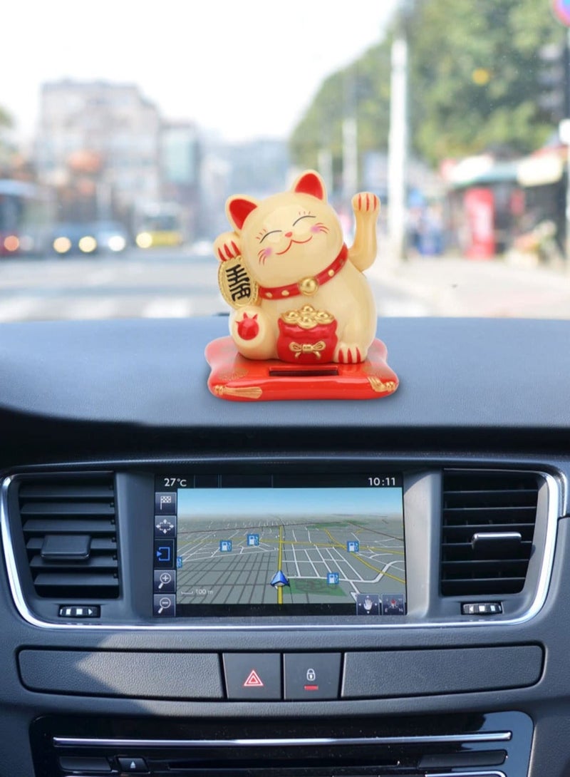 Solar Powered Waving Cat, Good Luck Cat, Welcoming Cat, Dashboard Decorations, for Home or Office Display, Gift for Friends or Colleagues (White)