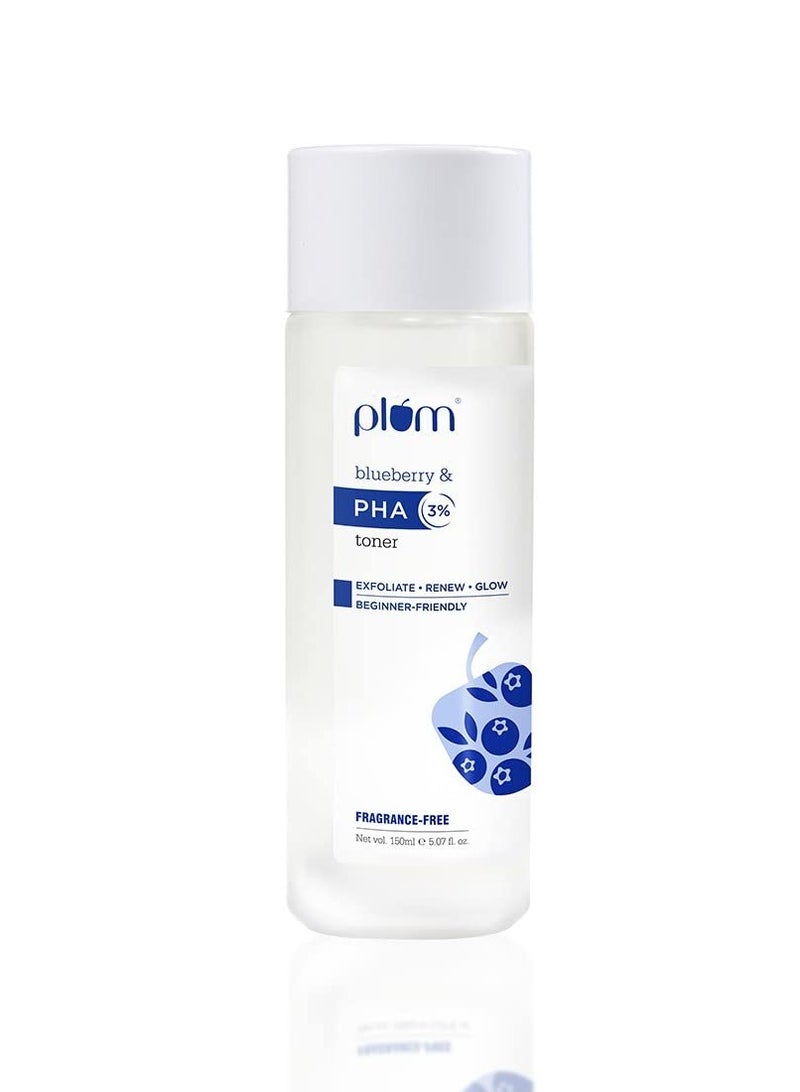 Plum 3% PHA Toner with Blueberry   Clears Breakouts and  Acne   Improves Skin Texture   Refines and Tightens Pores   Fragrance Free   100% Vegan Transparent