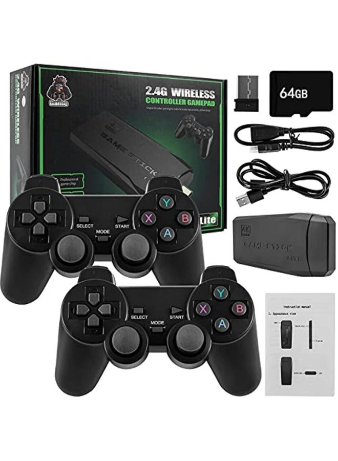 Wireless retro game console, plug and play video game stick built in 10000+ games,9 classic emulators, 4k high definition hdmi output for tv with dual 2.4g wireless controllers(64g)