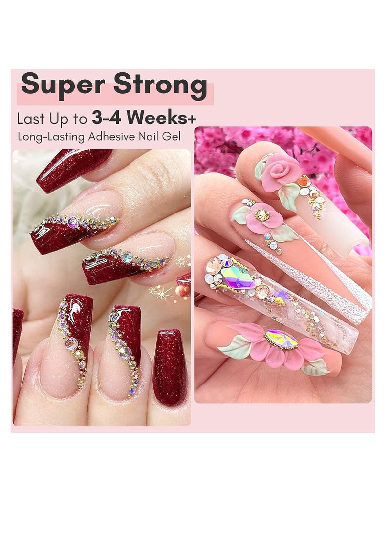 Makartt Nail Rhinestone Glue for Nails, Super Strong Gel Nail Glue for Nail Charm 3D Nails Bling Gel for Mother's Day Decoration Gem Nail Art Jewel Diamonds 30ML Cured Need Beauty Gift