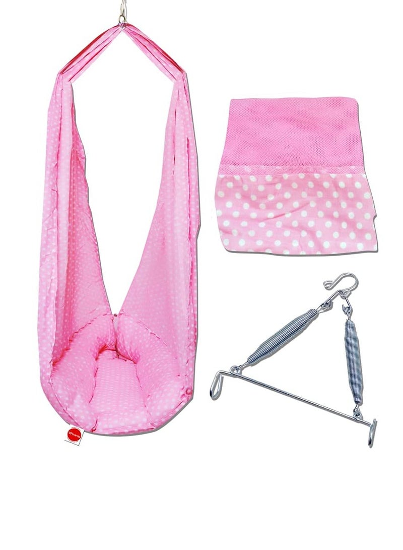 Toddler Baby Swing Cradle with Mosquito Net and Spring (Pink)