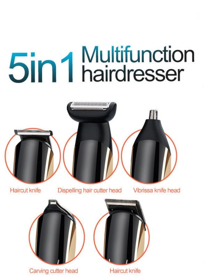 Men's Grooming Set Hair Clipper, Low Noise Replaceable Heads LED Display Hair Clipper, 5-in-1 Electric Hair Trimmer