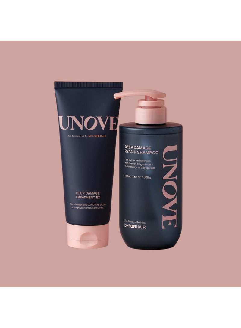 UNOVE Deep Damage Repair Shampoo 500g + Deep Damage Treatment EX 207ml Set