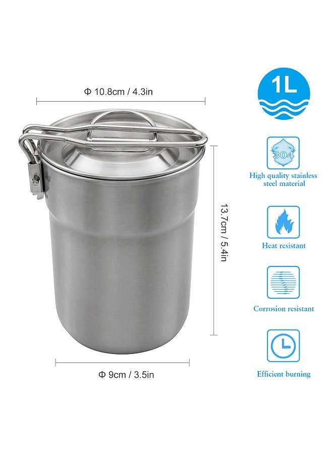 1L Coffee Cup with Folding Handle & Ventilated Lid Stainless Steel Camping Kettle Lightweight Cook Pot for Backpacking Hiking Camping Travelling