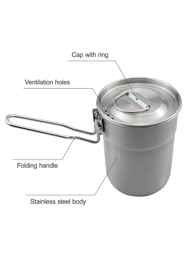 1L Coffee Cup with Folding Handle & Ventilated Lid Stainless Steel Camping Kettle Lightweight Cook Pot for Backpacking Hiking Camping Travelling