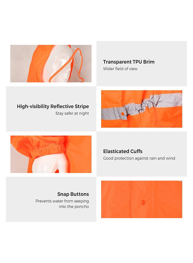 Hooded Rain Poncho for Adults High-visibility Reflective Waterproof Raincoat Jacket with Backpack Cover for Men Women Outdoor Rain Gear