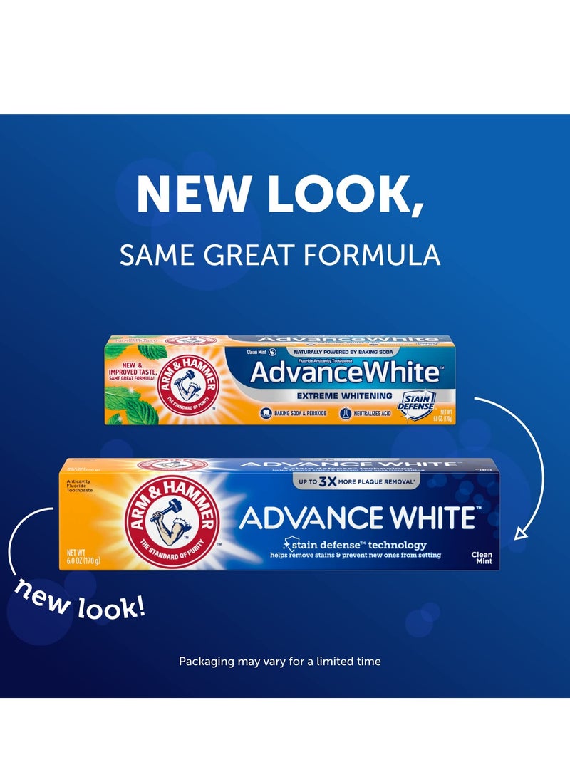 Arm & Hammer Advance White Toothpaste, Clean Mint Flavor, Stain Defense Technology, 6 Ounce (Pack of 4)