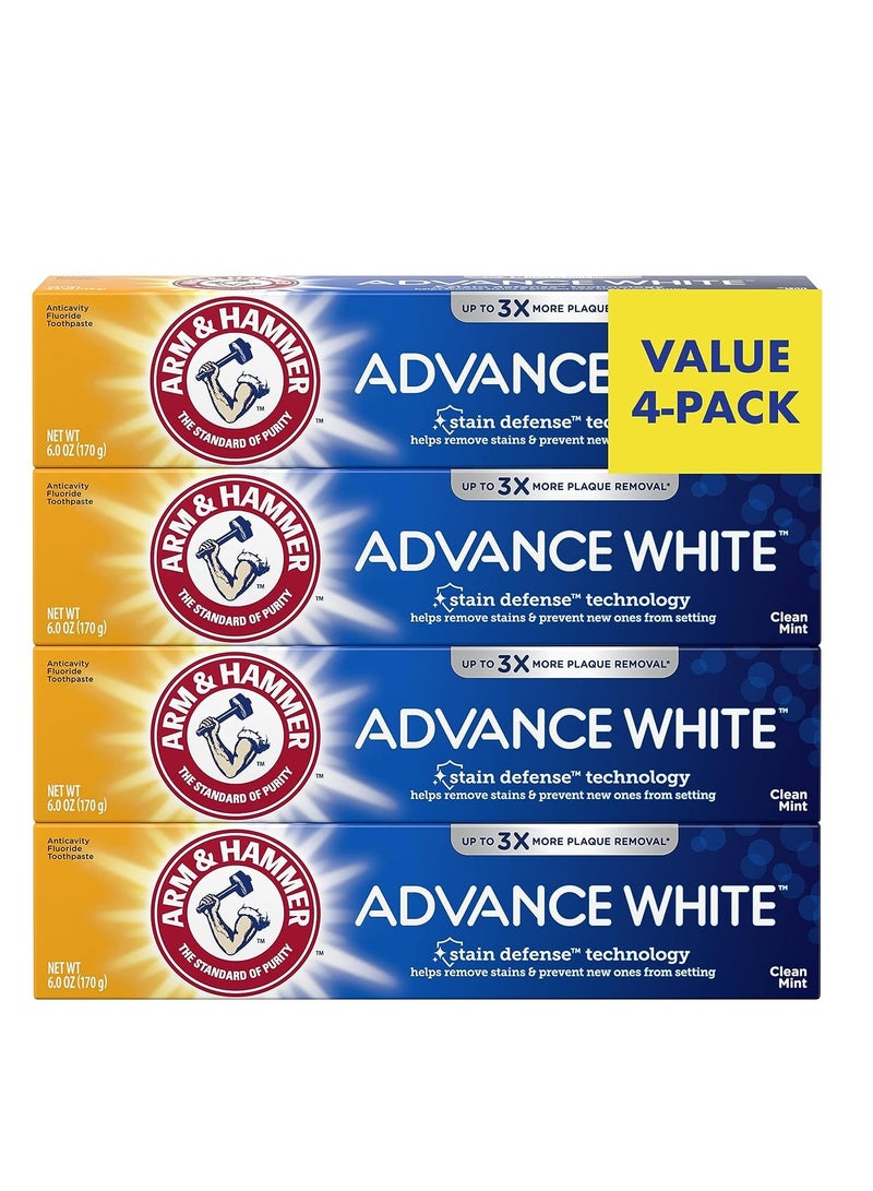 Arm & Hammer Advance White Toothpaste, Clean Mint Flavor, Stain Defense Technology, 6 Ounce (Pack of 4)