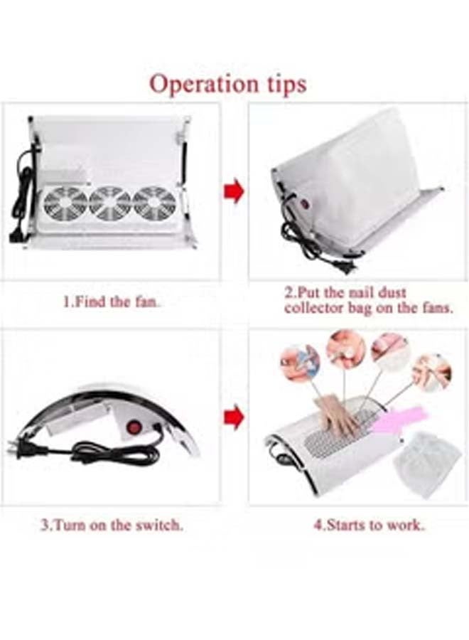 Nail Dust Collector Three Fan Nail Cleaner Vacuum Desktop Vacuum Cleaner High Power Dryer Hand Pillow Dual Use Design with Dust Bag