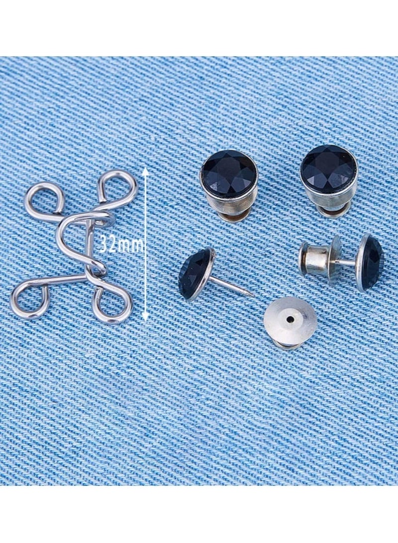 4 Pack Rhinestone Jean Button Pins Adjustable Waist Buckle Extender Button Detachable Jean Button Pin No Sewing Required Instant Button for Pants