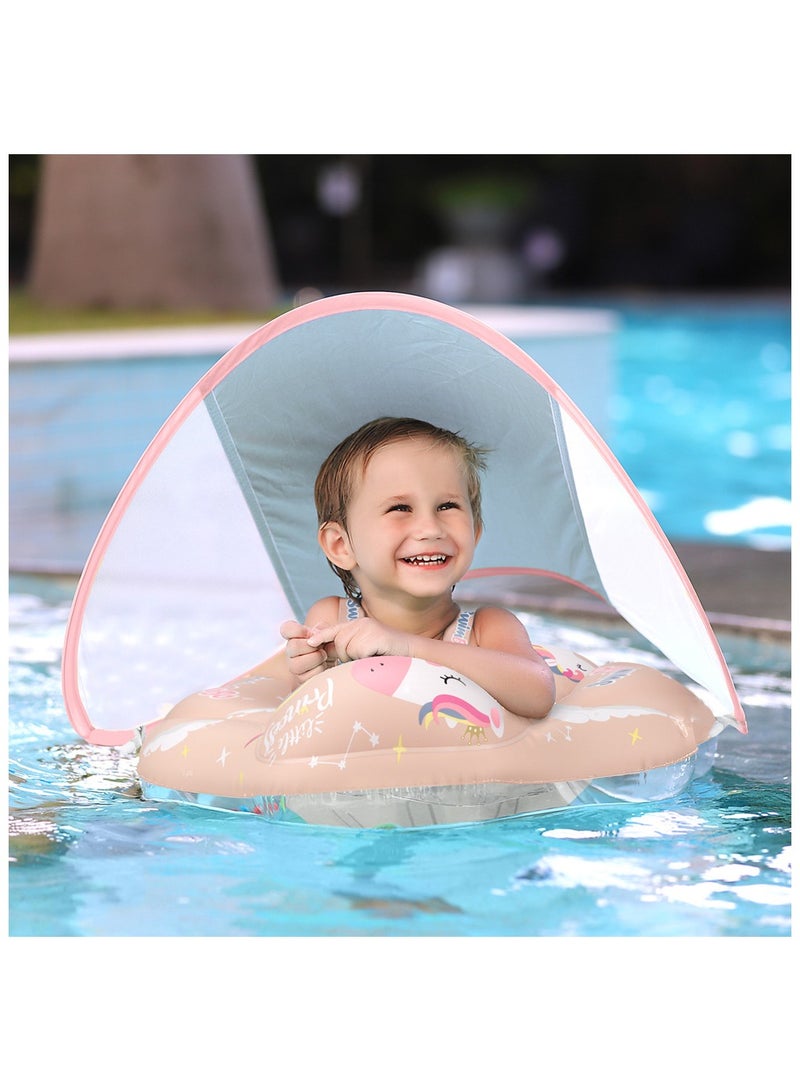 Little Sunshine Baby Swimming Float with UPF50+ Sun Canopy, Pool Safety Float for Babies -Add Tail Anti-Flip Design, Suitable for Ages 3-36 Months (Pink L)