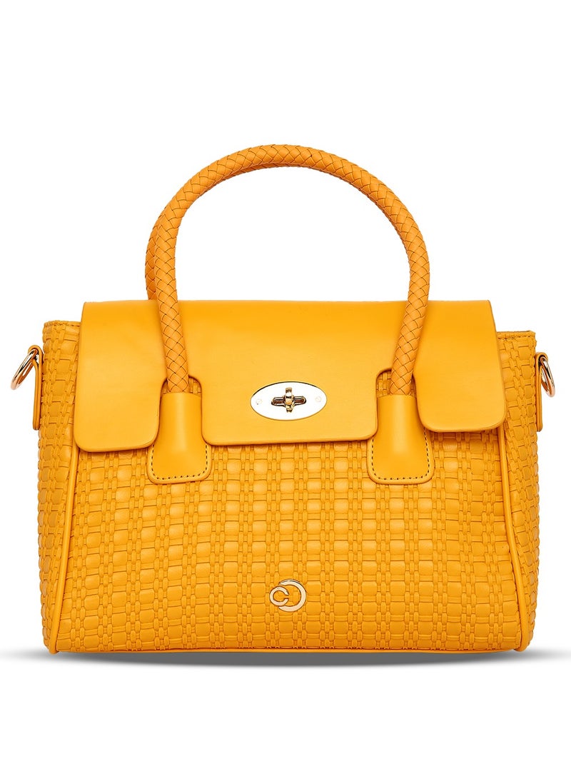 Caprese Andrea Abstract Yellow Faux Leather Medium Tote Handbag