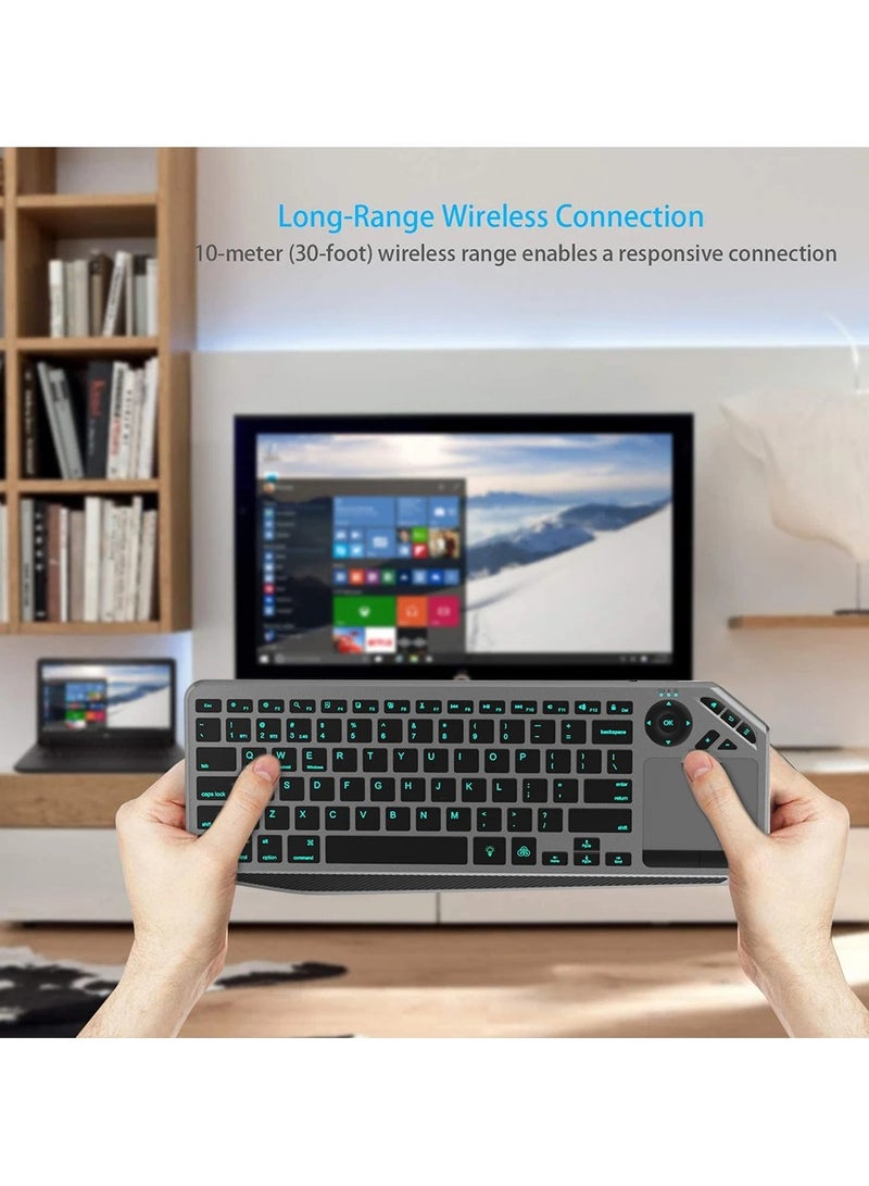 Wireless Keyboard Bluetooth 2.4G Touch TV With Easy Media Control And Built In Touchpad Mouse Solid Stainless