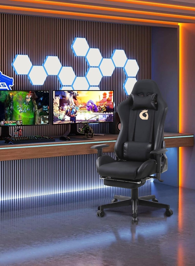 Game Chairs for Adults Ergonomic Design Backrest Seat Adjustable Lifting Swivel Task Chair Seat Back Tilts 180°adjustable Armrests For Computer Games Office With Legrest(Upgrade Black)