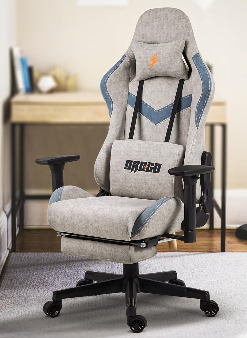 Drogo Ergonomic Gaming Chair with 7 Way adjustable Seat 3D Armrest Fabric Material Desk Chair Head USB Massager Lumbar Pillow Video Games Chair Home Office Chair with Full Recliner Back Footrest Grey