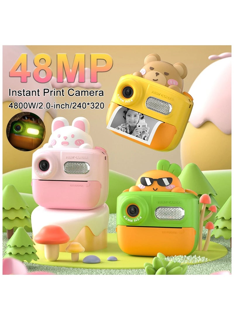 Instant Camera Child Selfie Camera Toy 1080P 48MP Toddler Camera 2 Inch IPS Screen Gifts for Girls Boys Birthday Holiday Travel