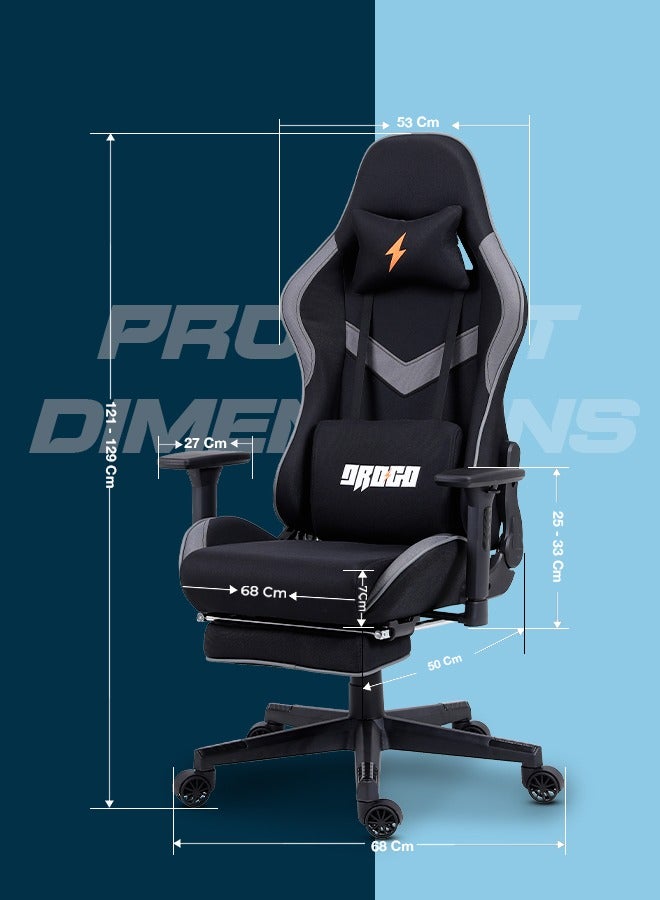 Drogo Ergonomic Gaming Chair with 7 Way adjustable Seat 3D Armrest Fabric Material Desk Chair Head USB Massager Lumbar Pillow Video Games Chair Home Office Chair with Full Recliner Back Footrest Black