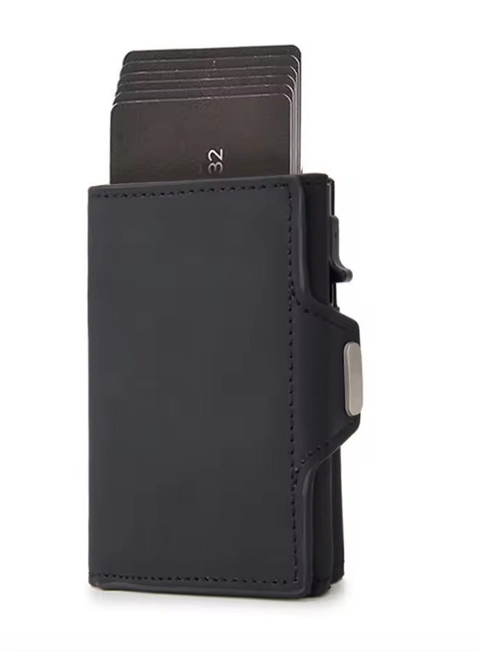 Slim Leather Wallet with ID Window, Coin Pocket and Card Slots, Carbon Fibre