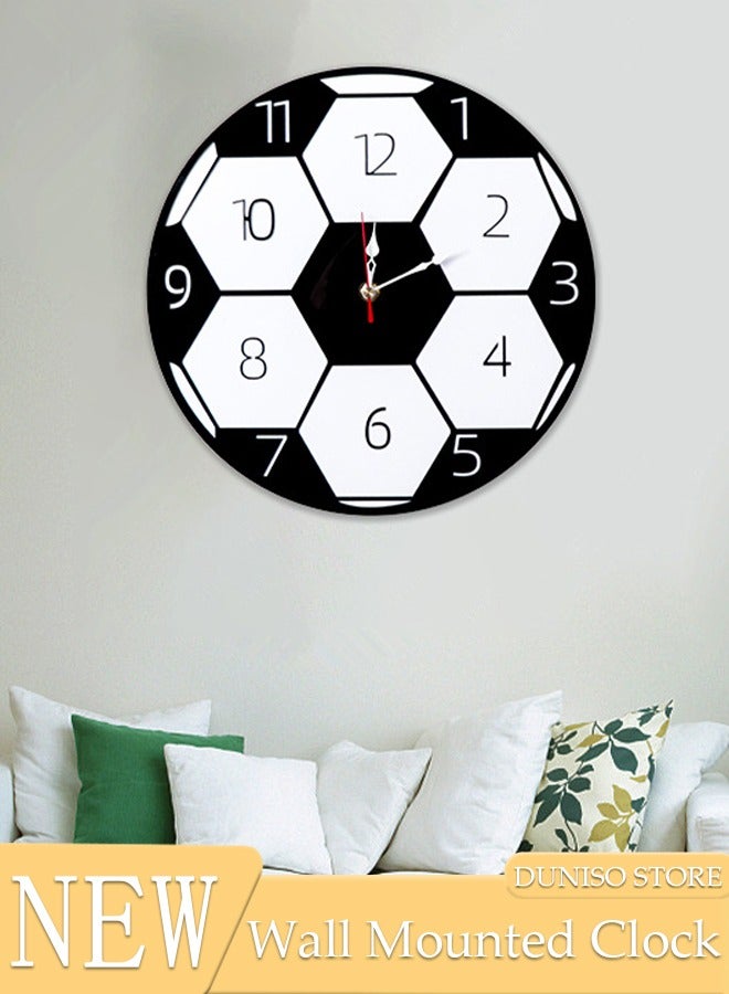 Football Wall Clock, Modern Battery Operated Wall Clocks, Silent Non Ticking Small Analog Clock for Living Room, Office, Home, Bedroom, Kitchen, Bathroom