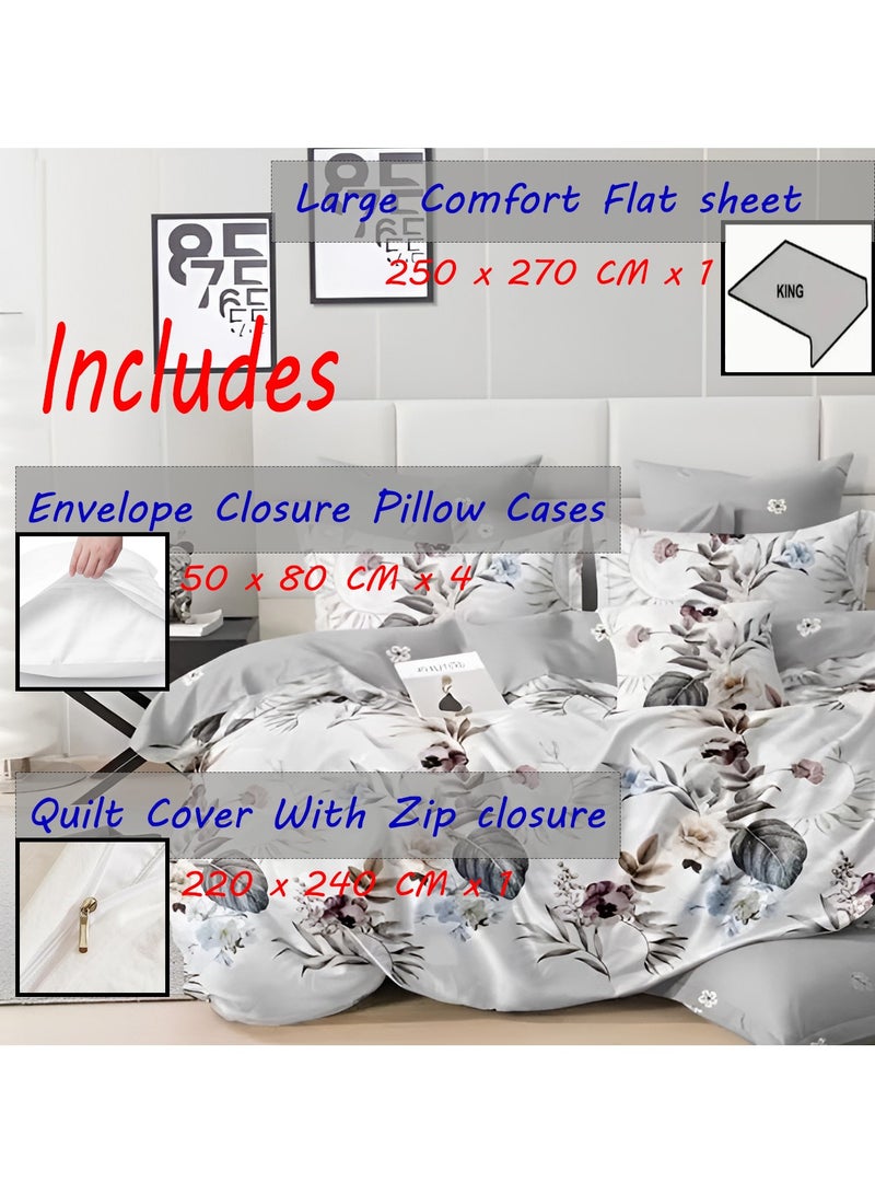 Duvet Cover Set 6 Pieces Cotton King Size Luxurious Bedding Set, Modern and Attractive Bedding Set with 1xFlat Sheet, 1xDuvet Cover, 4xPillow Cases