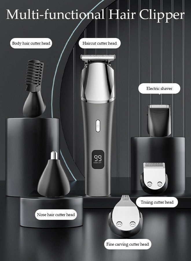 Smart Hair Clippers Electric with Digital Display 6 Replacement Headers Turbo Motor Hair Cutting Kit Pro Mens Clippers, Cordless Rechargeable Hair Trimmer Set Professional Barbers Grooming Kit