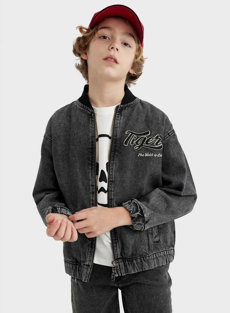 Boy College Collar Bomber Jean Jacket