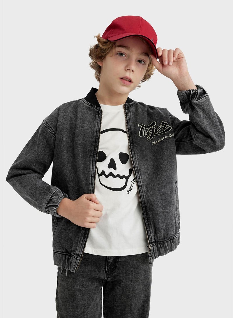 Boy College Collar Bomber Jean Jacket