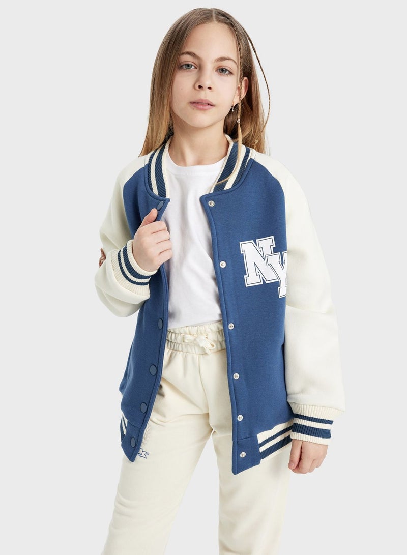 Girl College Collar Thick Soft Lined Bomber Cardig