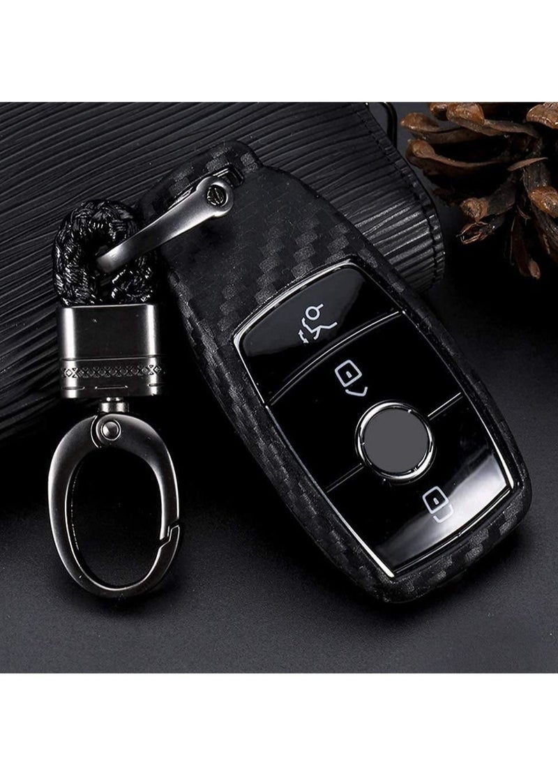 Silicone carbon fiber catchy style smart keyless remote Key Fob case Cover For Mercedes-Benz E-Class S-Class W213 2016 2017 2018 2019 keychain