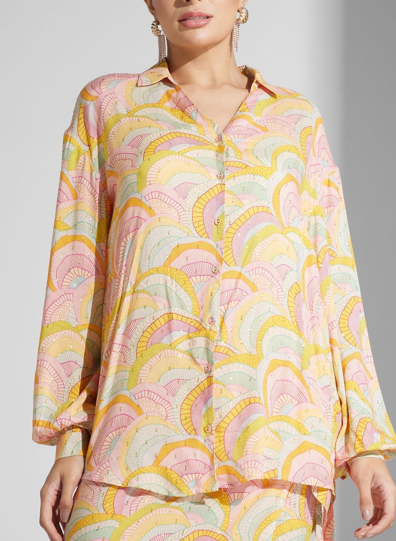 Floral Print V- Neck Shirt
