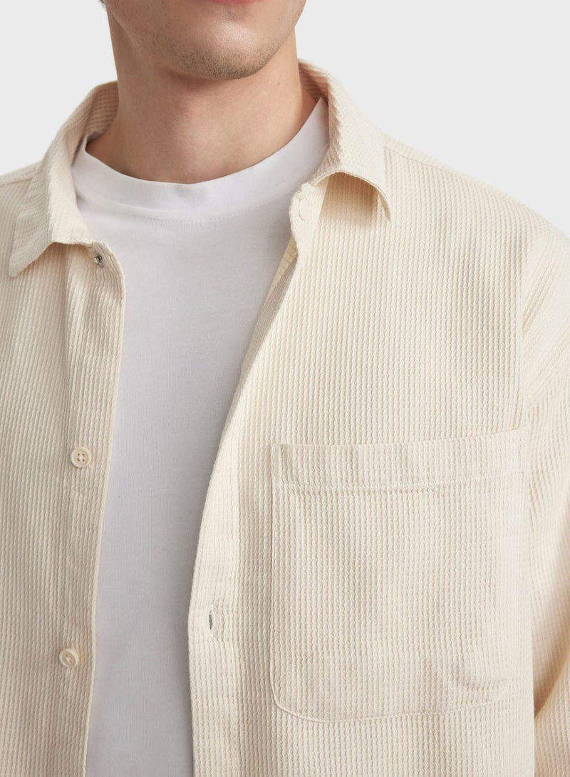 Oversize Fit Polo Collar Long Sleeve Shirt