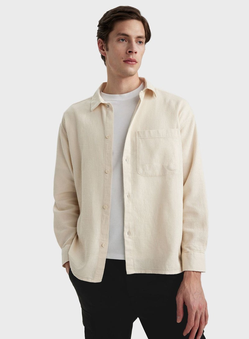 Oversize Fit Polo Collar Long Sleeve Shirt