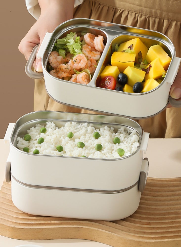 2 Layer Stackable Lunch Box, Portable Food Container, Microwave Safe Bento Box for Students, Office Workers and Dining Out