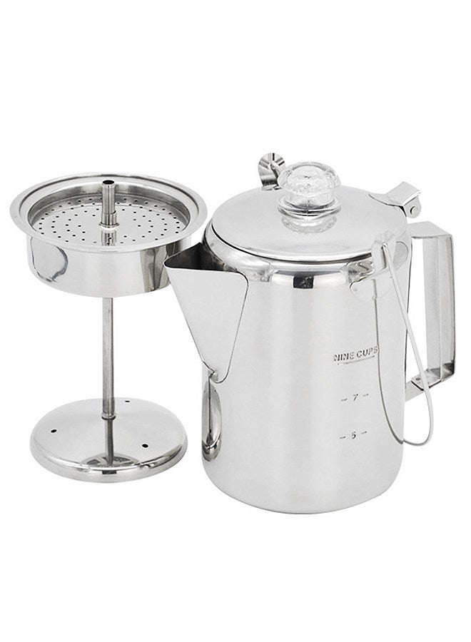 1.2L Outdoor 9 Cup Stainless Steel Percolator Coffee Pot Coffee Maker for Camping Home Kitchen