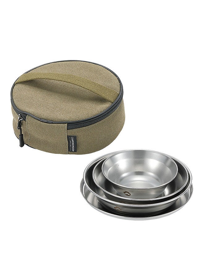 4pcs Stainless Steel Plates and Bowls Set Camping Dinner Dish Set with Carry Bag for Outdoor Camping Hiking Backpacking Picnics