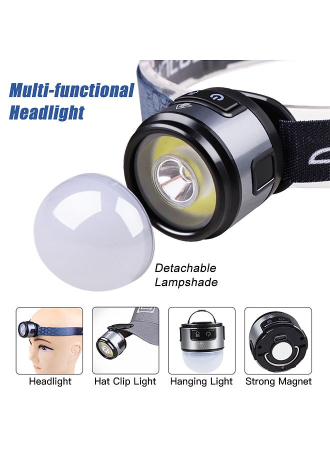 Super Bright LED Head Lamp Outdoor Rechargeable Flashlight Headlamp Work Light with Hat Clip and Magnet for Camping Hiking Cycling Running Fishing
