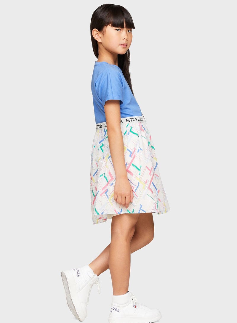 Youth Monogram Tiered Dress