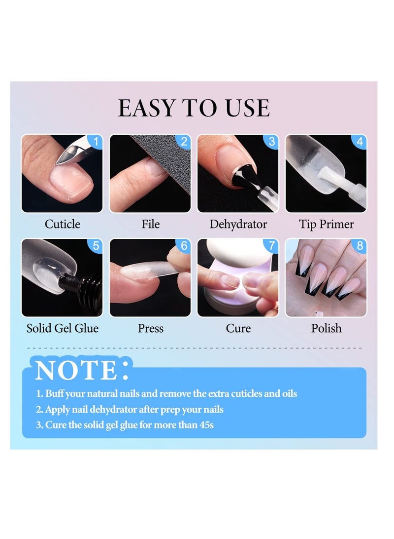 INFELING Solid Gel Nail Gl ue - Nail G lue Gel for Nail Tip Press on Nails, Long Glue Lasting 28+ Days (Curing Needed), Super Strong Nail Glue for Nail Extension