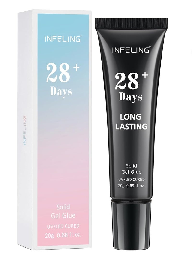 INFELING Solid Gel Nail Gl ue - Nail G lue Gel for Nail Tip Press on Nails, Long Glue Lasting 28+ Days (Curing Needed), Super Strong Nail Glue for Nail Extension