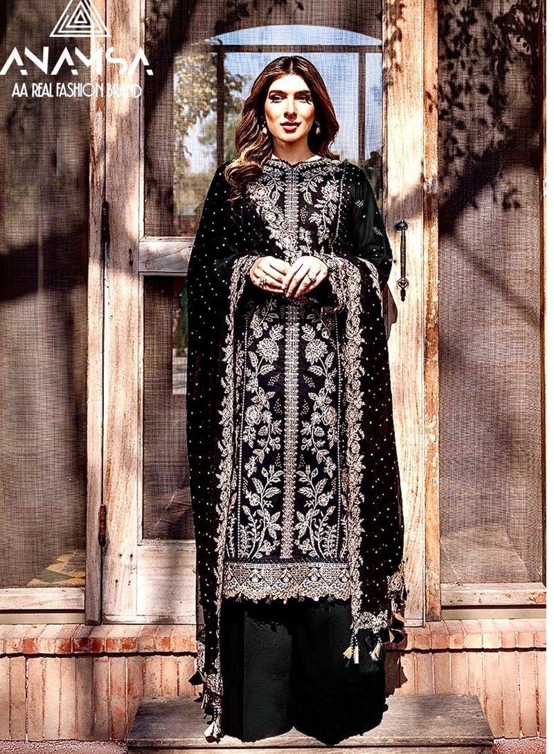 Pakistani Designer Work Black Georgette Eid Wear Semi Stitched Dress