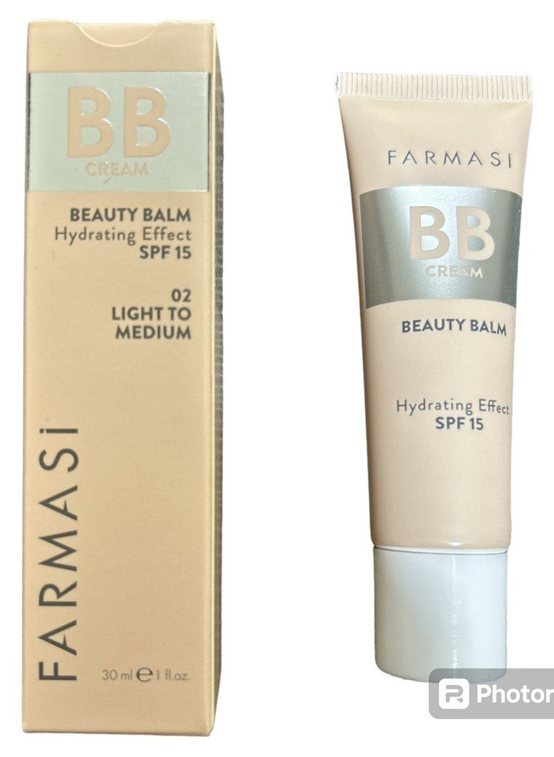 FARMASI Makeup BB Cream Beauty Balm, Full Coverage Foundation, Hydrating, Concealing, Sun Protection Formula,Moisturizer BB Face Cream with Spf 15 for All Skin Type,1 Fl oz (02 LIGHT TO MEDIUM, 30 ml)