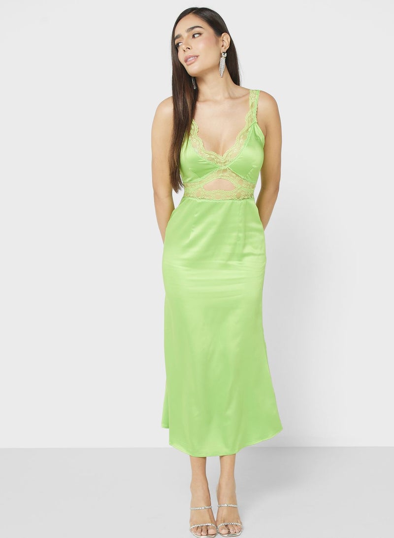 Lace Trim Midi Dress